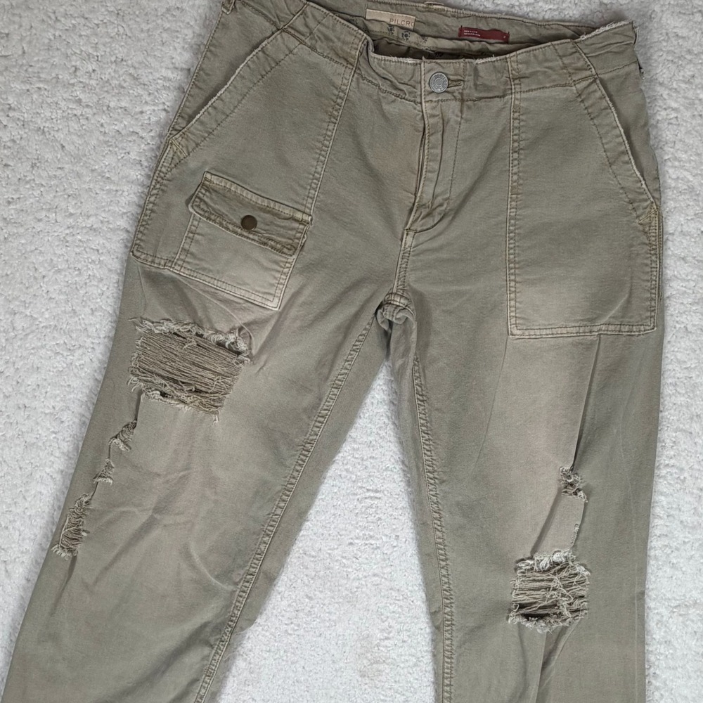 Pilcro by Anthropologie Sz 27 Distressed Utility Cargo Pants Khaki